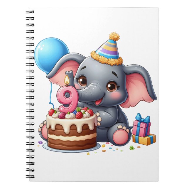 Cuaderno Cumpleaños 9 de elefante lindo (Frente)