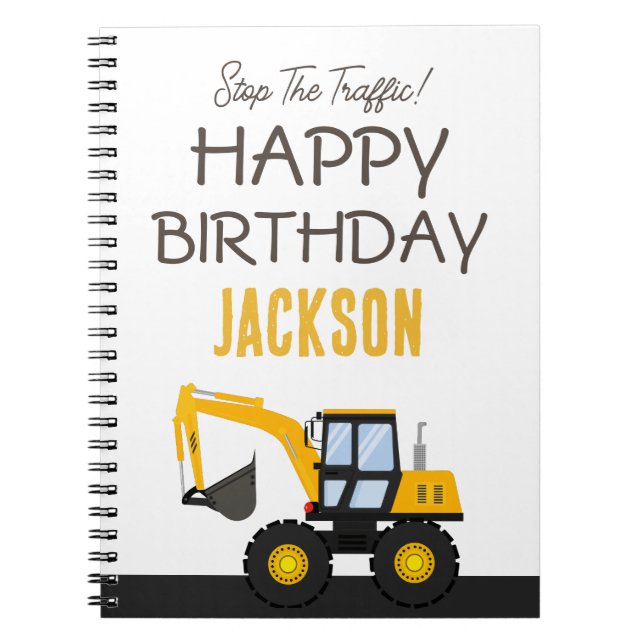 Cuaderno Cumpleaños Camión de Construcción | Decoración Per (Frente)