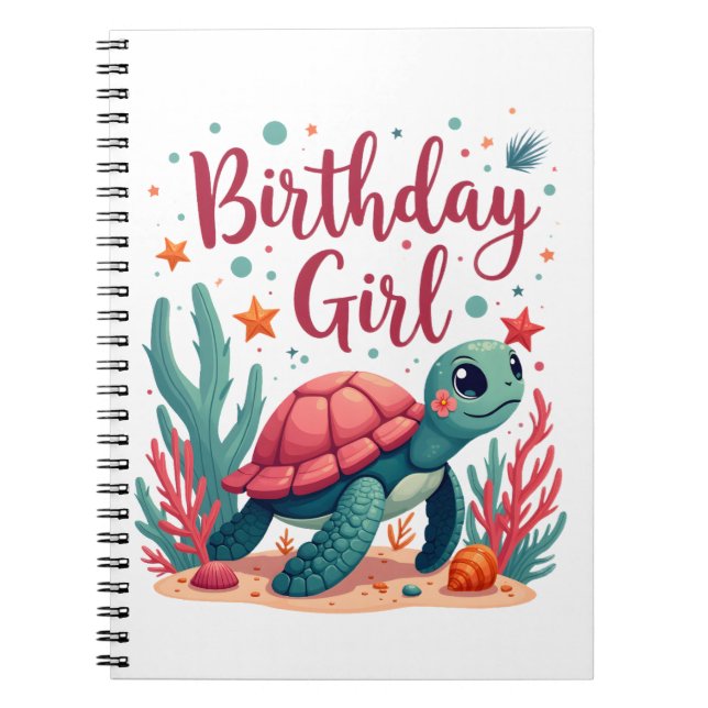 Cuaderno Cumpleaños Chica Sea Turtle Tema Birthday Party Oc (Frente)