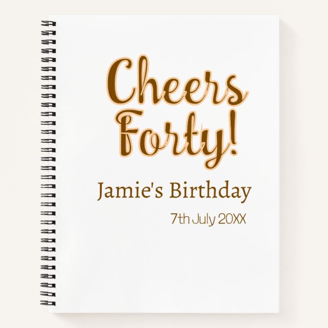 Cuaderno Cumpleaños cuarenta naranja marrón caligrafía nam (Anverso)