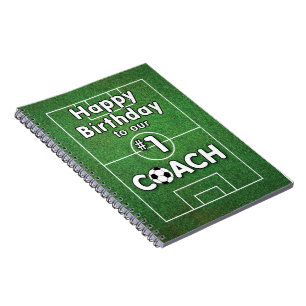 Cuaderno Cumpleaños de entrenador de fútbol con campo de hi