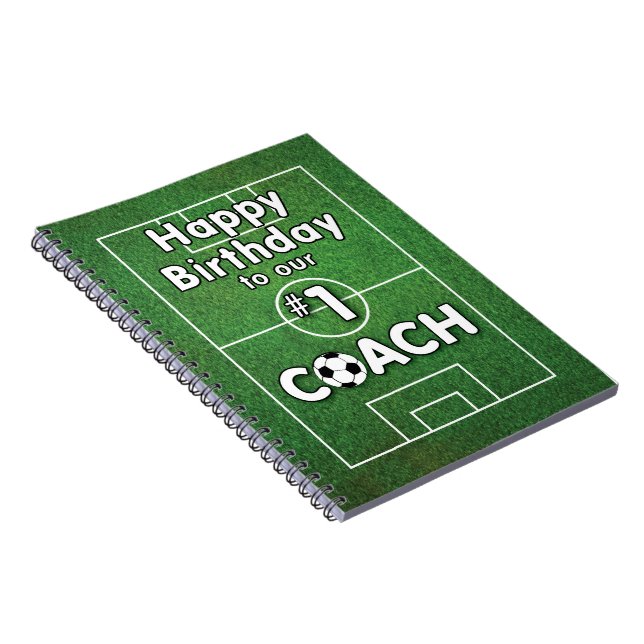 Cuaderno Cumpleaños de entrenador de fútbol con campo de hi (Lado Derecho)