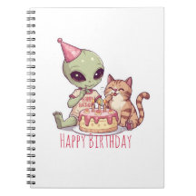 Cumpleaños de gato alienígena de dibujos animados