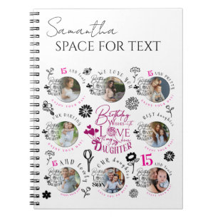 Cuaderno Cumpleaños de la hija Tipografía de colaje de foto