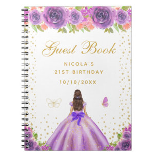 Cuaderno Cumpleaños de la princesa de cabello castaño con f