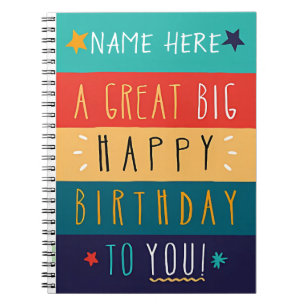 Cuaderno Cumpleaños de la tipografía coloreada personalizad