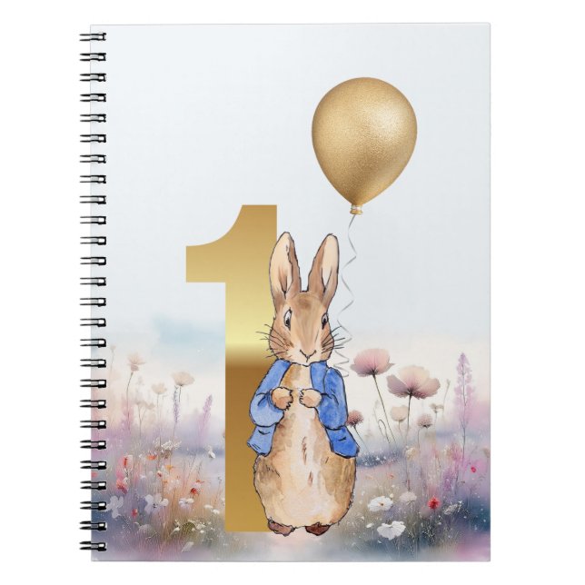 Cuaderno Cumpleaños de Peter el conejo con flores silvestre (Frente)