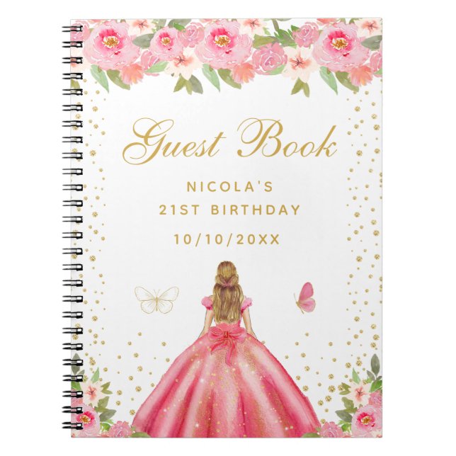 Cuaderno Cumpleaños de Princesa con Cabello Rubio y Flores  (Frente)