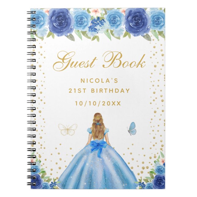 Cuaderno Cumpleaños de Princesa de Cabello Rubio con Flores (Frente)