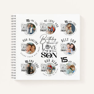 Cuaderno Cumpleaños del Hijo 8 Collage de Fotos Tipografía