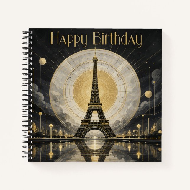 Cuaderno Cumpleaños París Torre Eiffel Deco Dorado (Anverso)