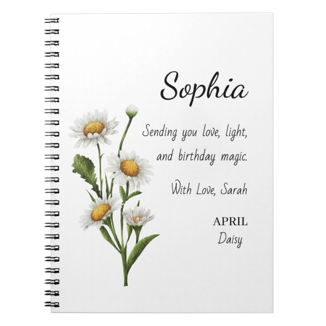 Cuaderno Cumpleaños Personalizado Abril Daisy (Frente)