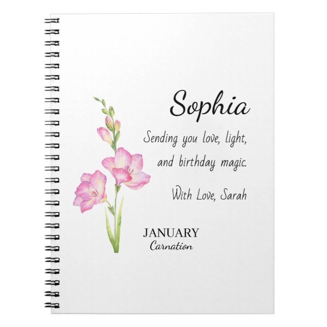 Cuaderno Cumpleaños Personalizado de Enero con Clavel (Frente)