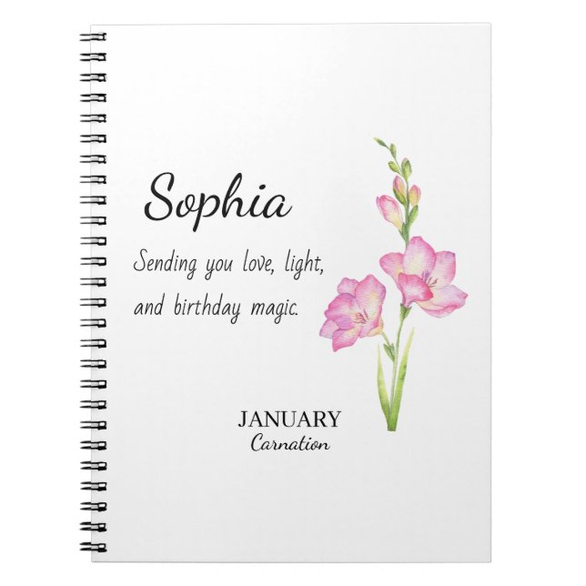 Cuaderno Cumpleaños Personalizado de Enero con Clavel (Frente)