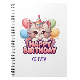 Cuaderno Cumpleaños Personalizado de Gato Lindo para Niña