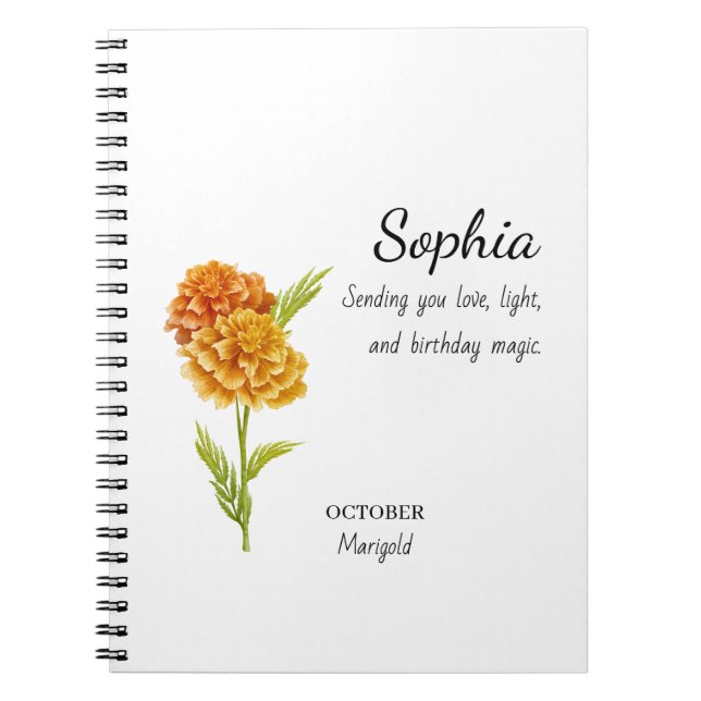 Cuaderno Cumpleaños Personalizado de Marigold de Octubre (Frente)