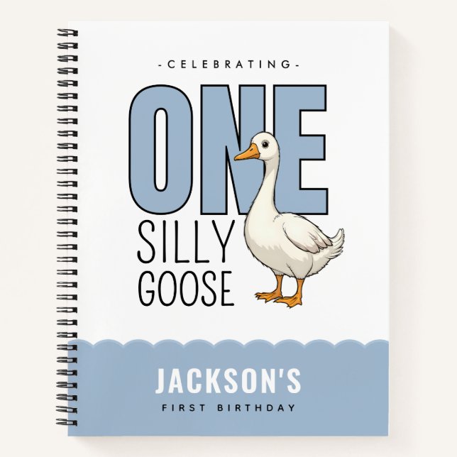 Cuaderno Cumpleaños personalizado moderno azul de un ganso  (Anverso)