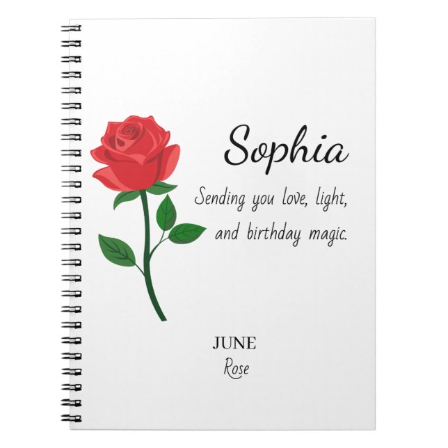 Cuaderno Cumpleaños Personalizado Rosa de Junio (Frente)