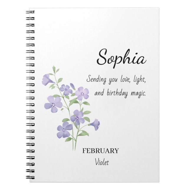 Cuaderno Cumpleaños Personalizado Violeta de Febrero (Frente)