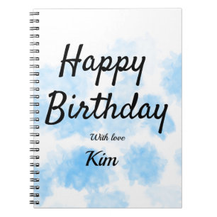 Cuaderno Cumpleaños simple acuarela azul añade tu nombre pe