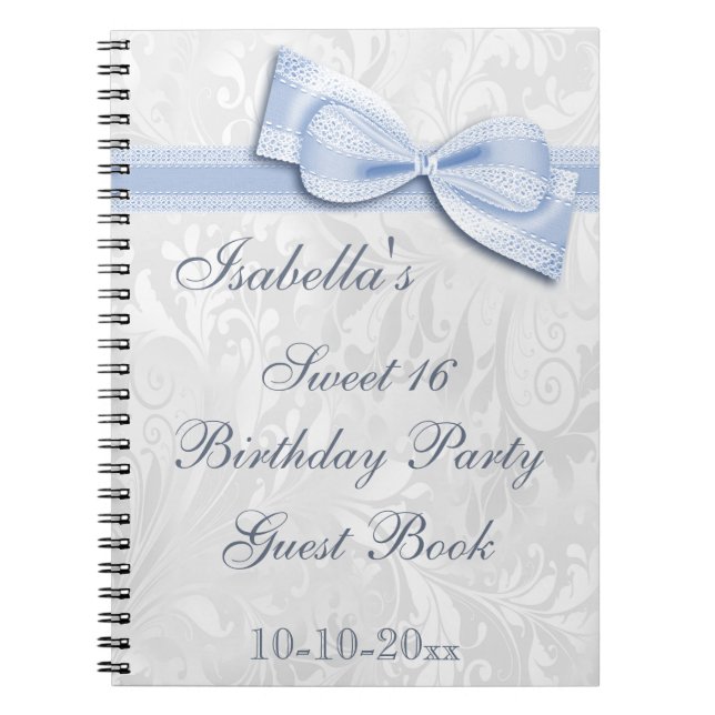 Cuaderno Cumpleaños Sweet 16 Fiesta Damask y Lazo (Frente)