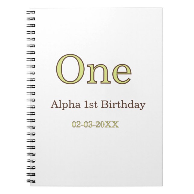 Cuaderno cumpleaños uno 1er nombre verde marrón pastel negr (Frente)