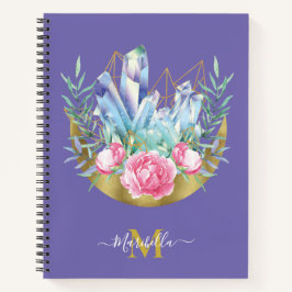 Cuaderno Cúmulo de Cristal de Luna Creciente Boho con Rosas