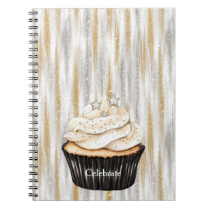 Cuaderno Cupcake Celebrar Glitzy Oro Plata Estrellas
