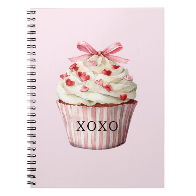 Cuaderno Cupcake Corazón Rojo con Lazo Rosa   (Frente)