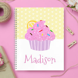 Cuaderno Cupcake Purpurina Rosa Corazones Blancos sobre Ama
