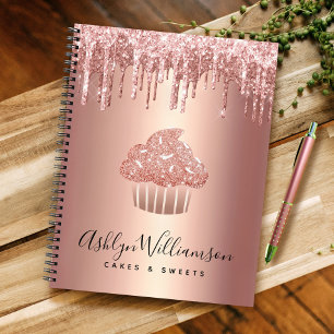 Cuaderno Cupcake Rosa Dorado Brillante Goteo Pastelería Che