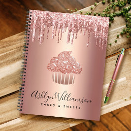 Cuaderno Cupcake Rosa Dorado Cobre Brillante Goteo Panaderí