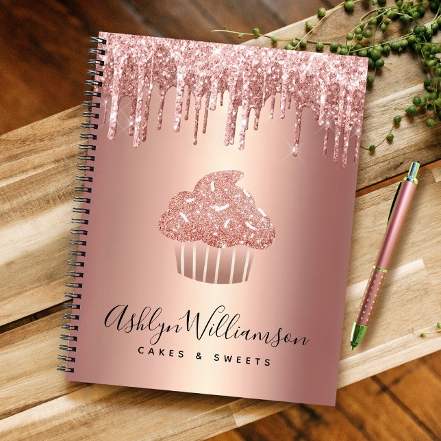 Cuaderno Cupcake Rosa Dorado Cobre Brillante Goteo Reposter (Subido por el creador)