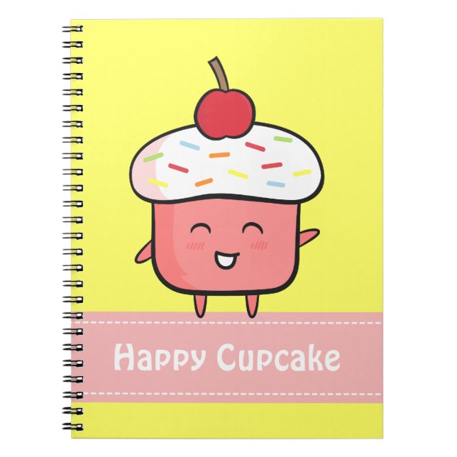Cuaderno Cupcake Rosa Kawaii y Feliz con Cereza (Frente)