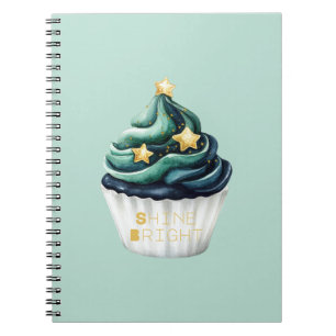 Cuaderno Cupcake Verde Azul Dorado Estrellas Brillan Fuerte