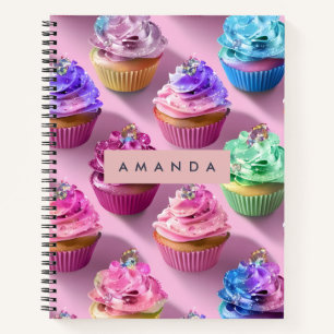 Cuaderno Cupcakes personalizados con purpurina de arcoíris 
