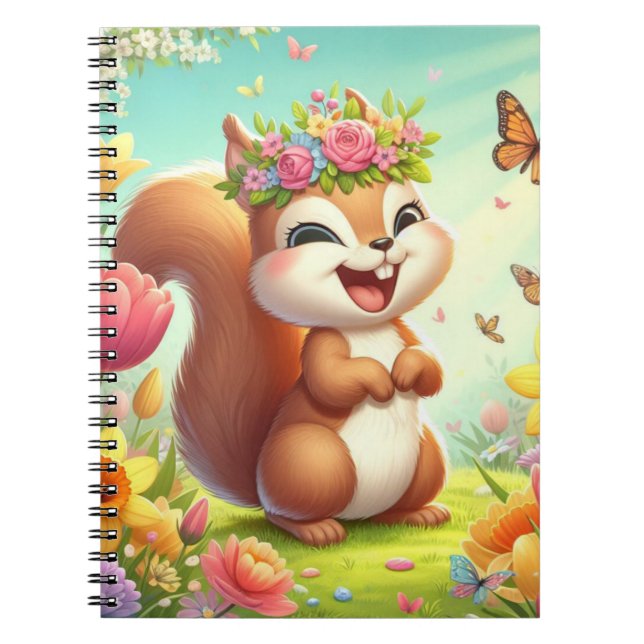 Cuaderno Cura, ardilla de primavera feliz (Frente)
