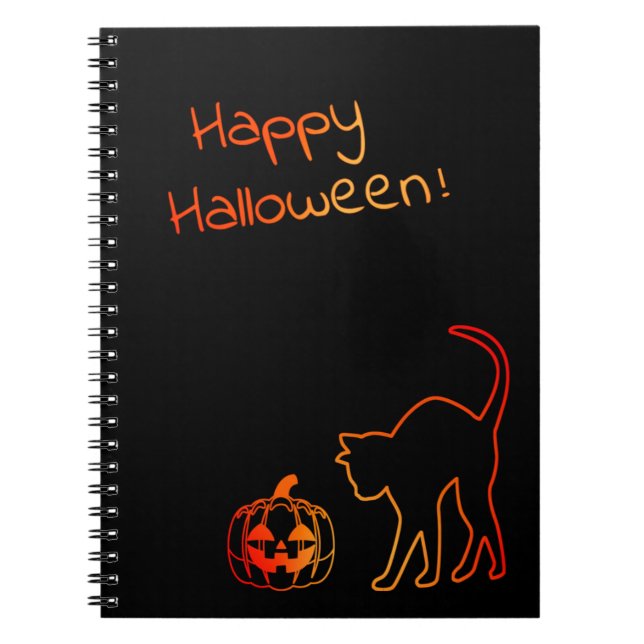 Cuaderno Curioso patrón de Halloween para gato negro y cala (Frente)