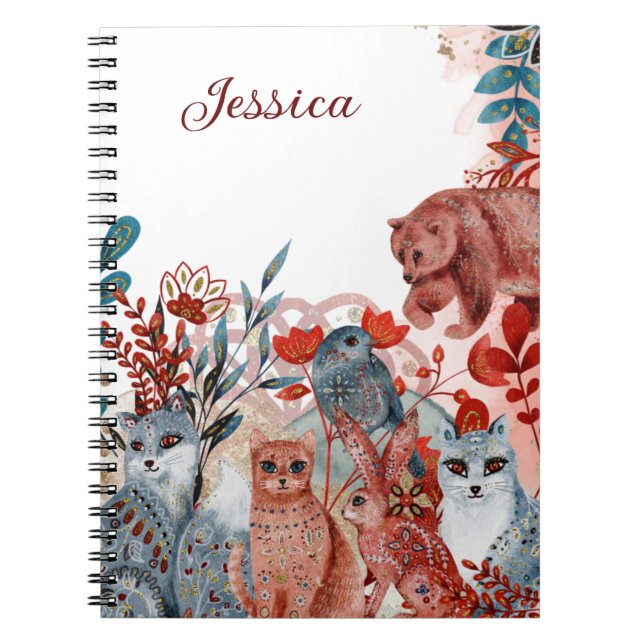 Cuaderno Curte Animales baby ducha invitación rojo y azul (Frente)