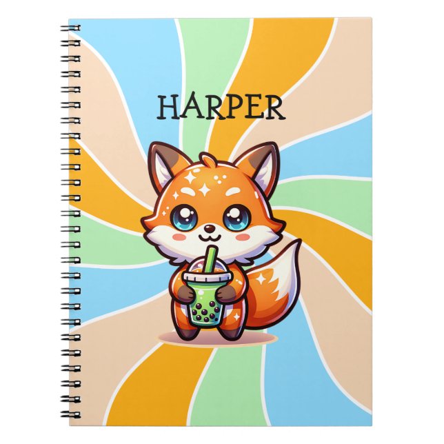 Cuaderno Curte Kawaii Fox con té de burbuja personalizado (Frente)