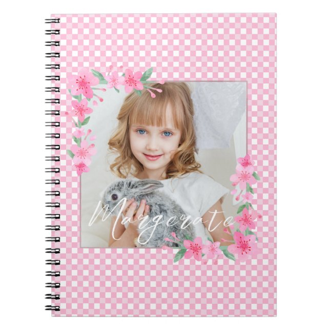 Cuaderno Curte personalizado de una foto rosada (Frente)
