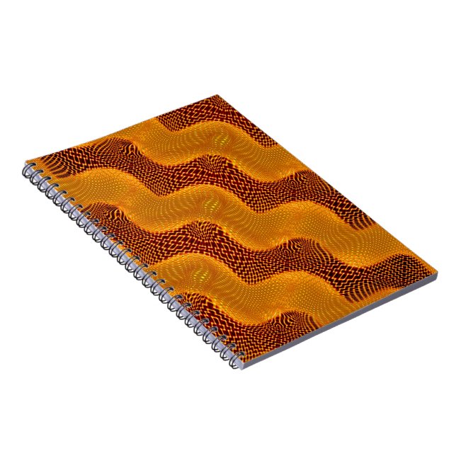 Cuaderno Curva laranja e pontos dourados sobre fundo marrom (Lado Derecho)