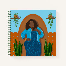 Cuaderno Curva, mujer negra, plantas domésticas, Naranja y 