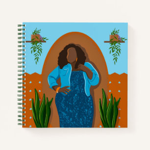 Cuaderno Curva, mujer negra, plantas domésticas, Naranja y
