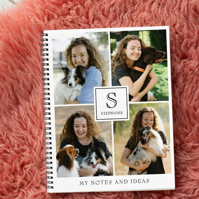 Cuaderno Custom 4 Photo Collage with Monogram Name and Text (Subido por el creador)