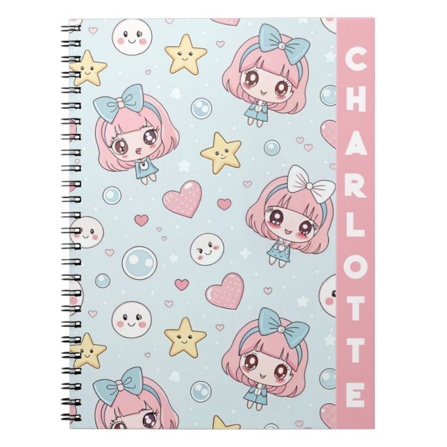 Cuaderno Custom Anime Kawaii with Hearts and Star (Frente)