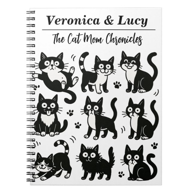 Cuaderno Custom Cat Mom Notebook – Funny Black & White Cat (Frente)
