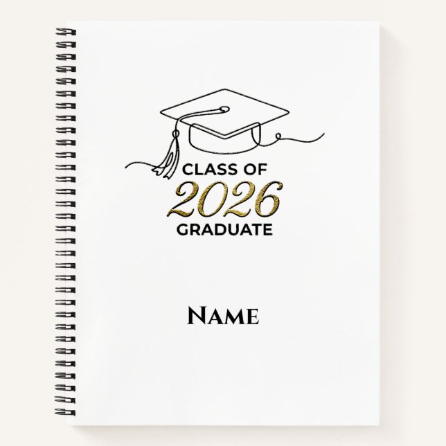 Cuaderno Custom Class of 2026 Graduation Notebook with Gold (Anverso)
