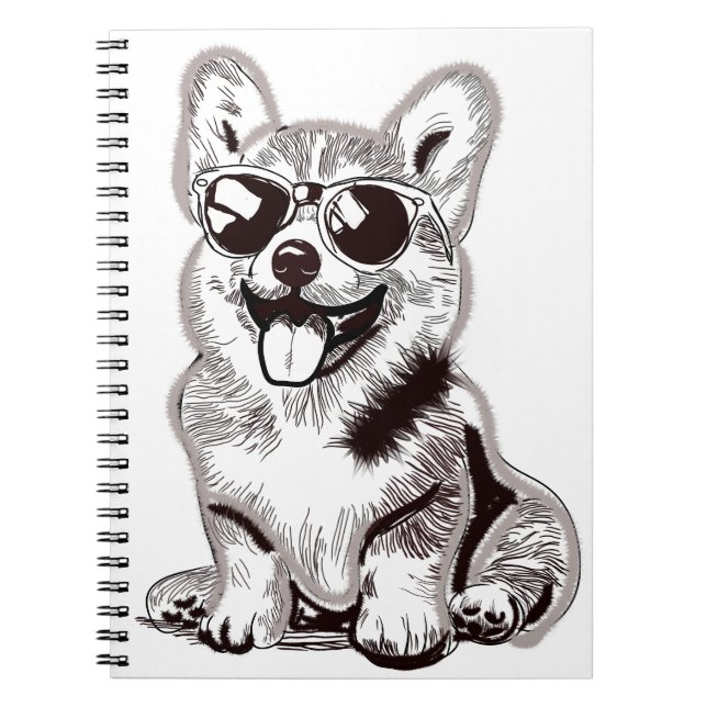 Cuaderno Custom Corgi Puppy with Sunglasses | Sketch Art (Frente)