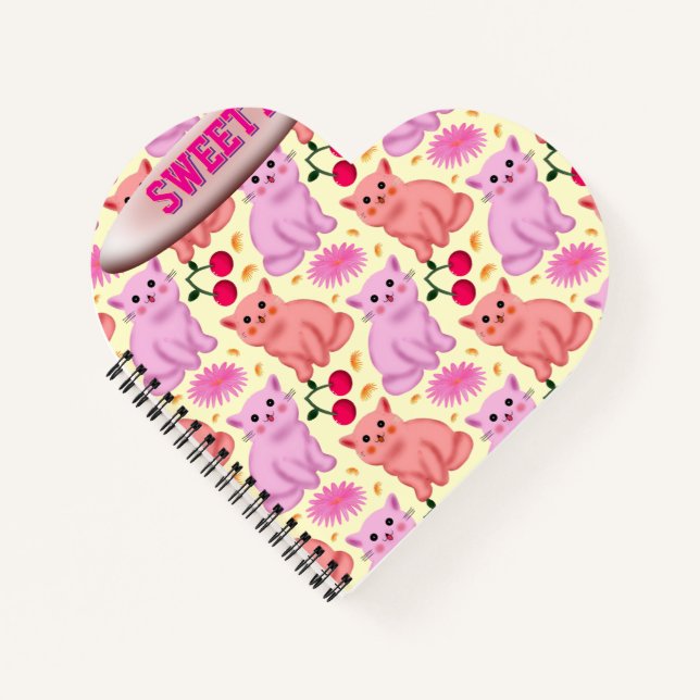 Cuaderno Custom Cute Cat Cherry Floral Pattern (Anverso)